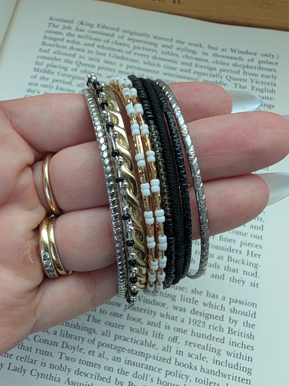 Stacked Multi-Row Beaded and Metal Bracelets - Bangles